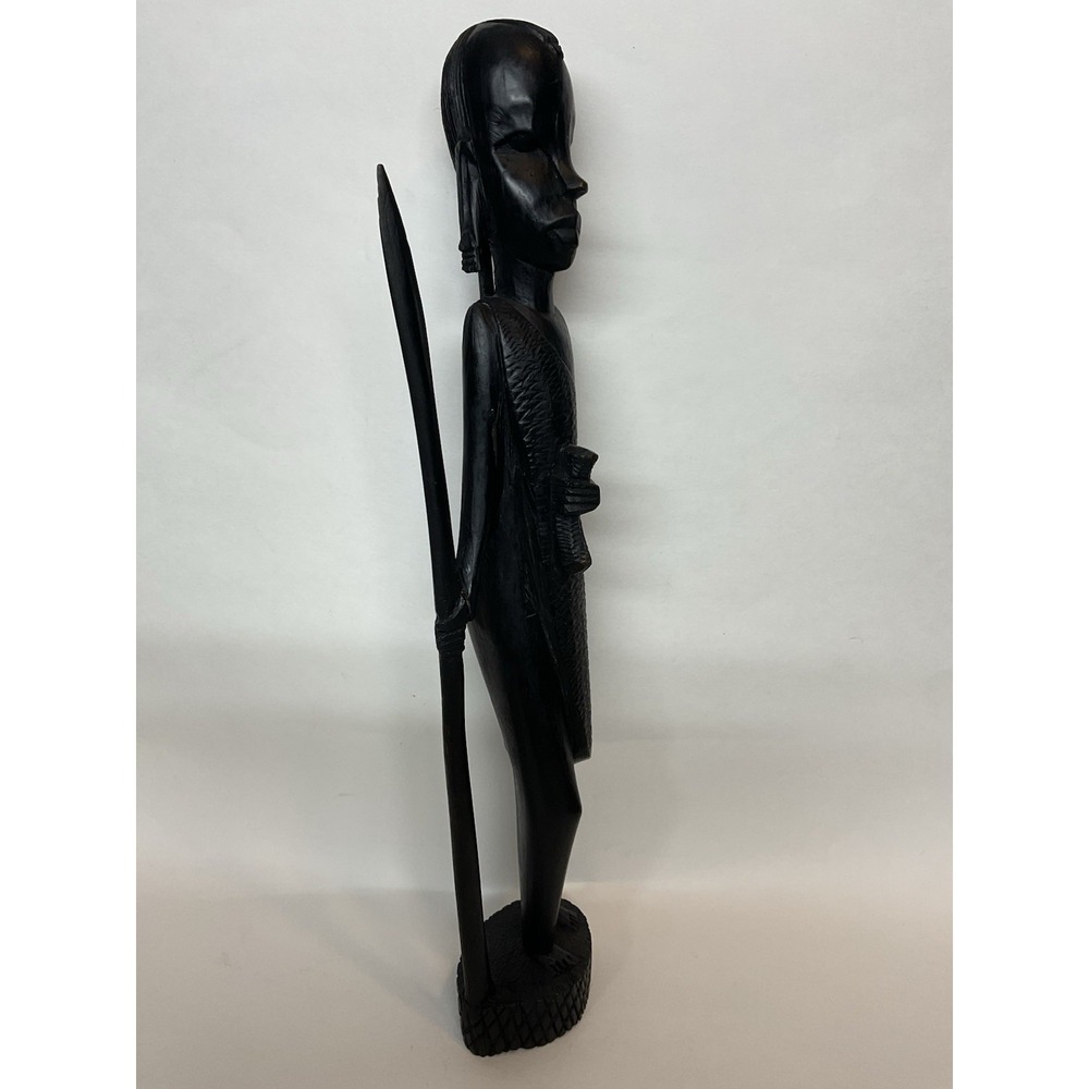 Hand Carved Wood Sculpture Hunter Tribal Figure‎ 14,5" Kenyan Besmo